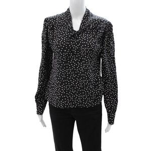 Jane Womens Black Polka Dot 100% Silk Button Long Sleeve Casual Top Size 10